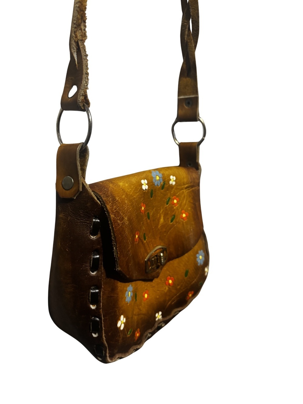 Hand-Painted Brown Leather Crossbody Bag